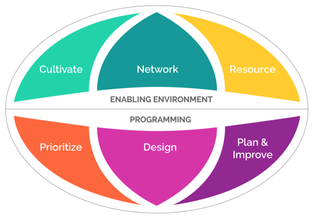 Improved Innovation Decision Making Visual Description of the 6 components: cultivate, network, resource, prioritize, design, and plan and improve